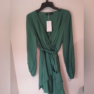 Zalora Teal Long Sleeve Wrap Dress NWT